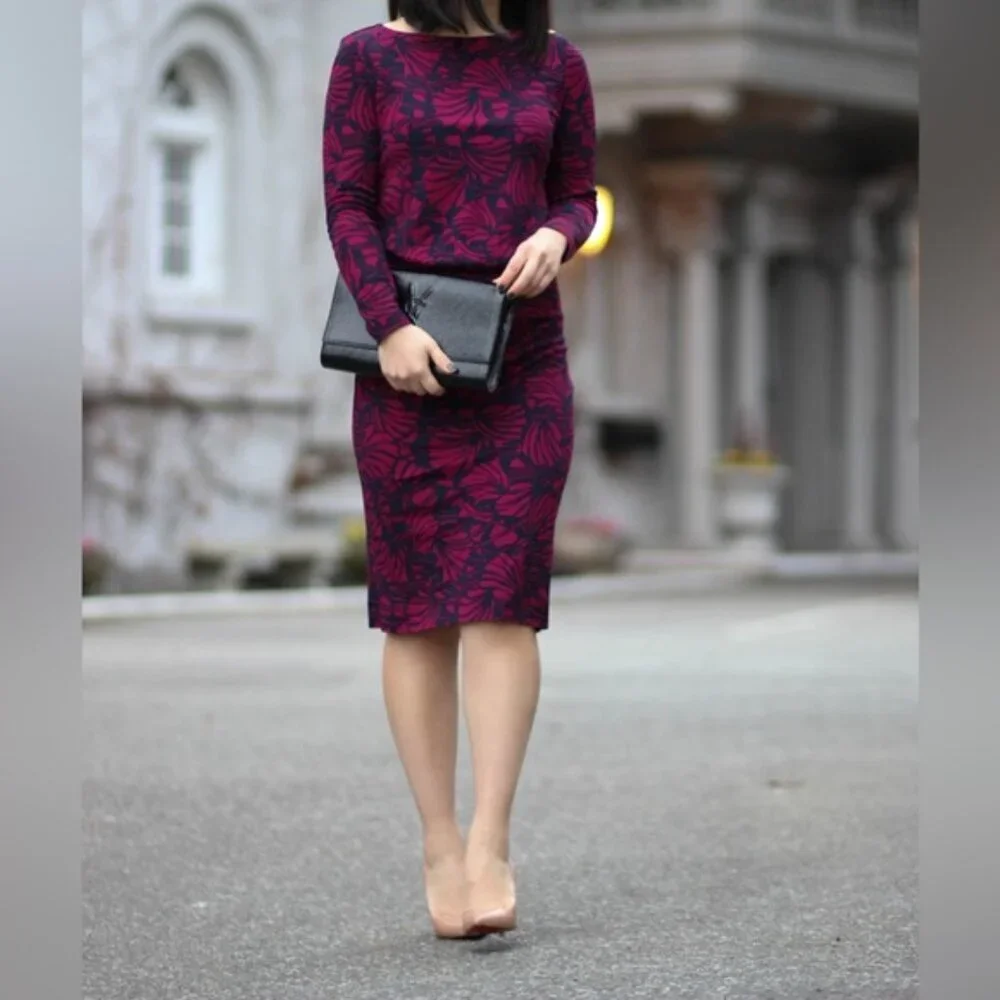 NWT TORY BURCH ETTA DRESS TORY NAVY AZOLLA COMBO A/988 Floral Print LS‎ SMALL